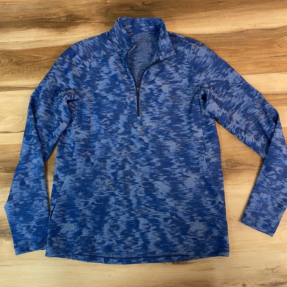 Lululemon Surge Warm Sweater Mens Medium Blue Patterned Half Zip Pullover